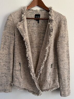 NIC+ZOE Fringe Knit Jacket Neutral Tweed Open Blazer Textured M